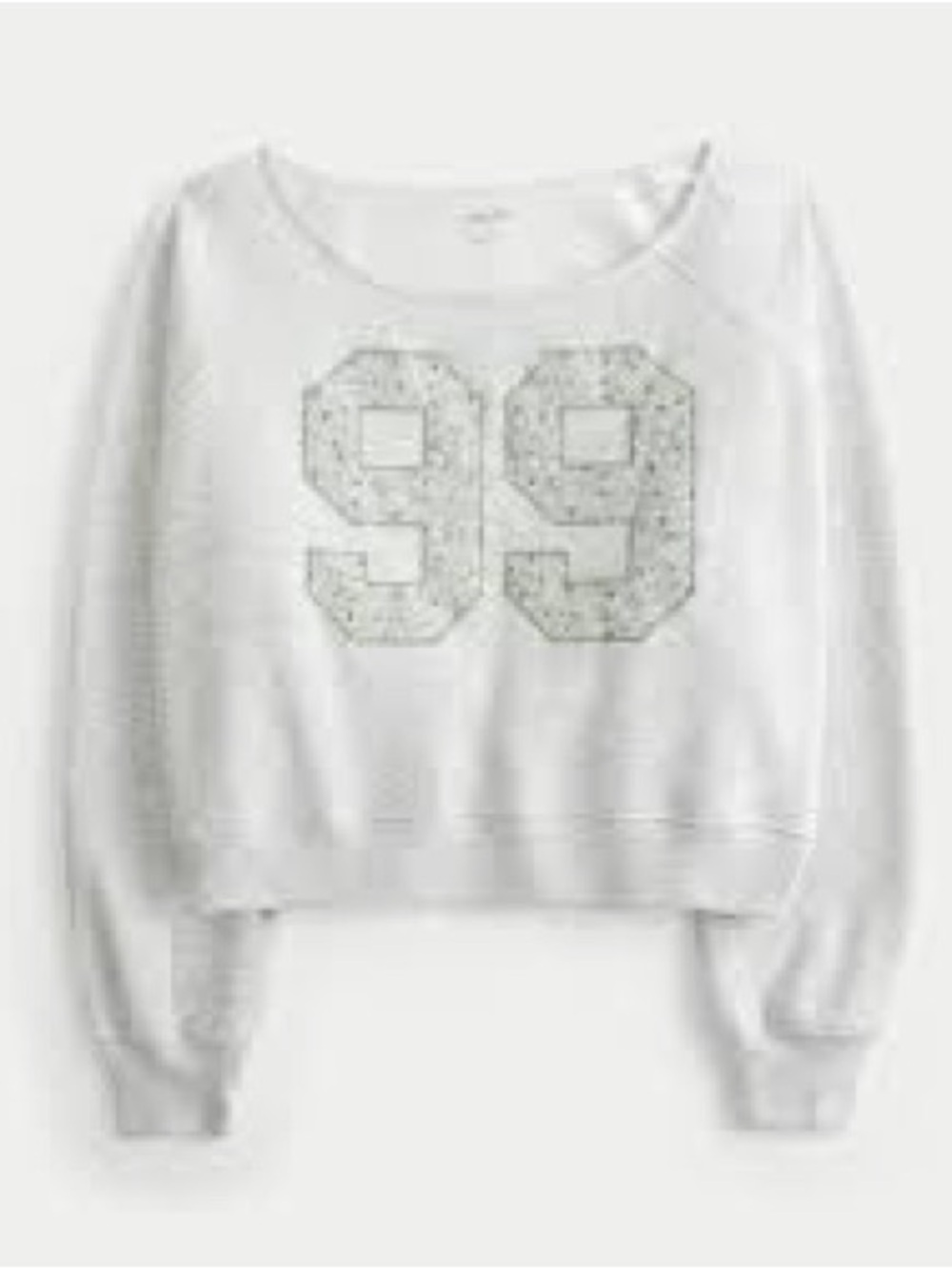 White Cropped Sweatshirt with '99' Graphic never worn hollister